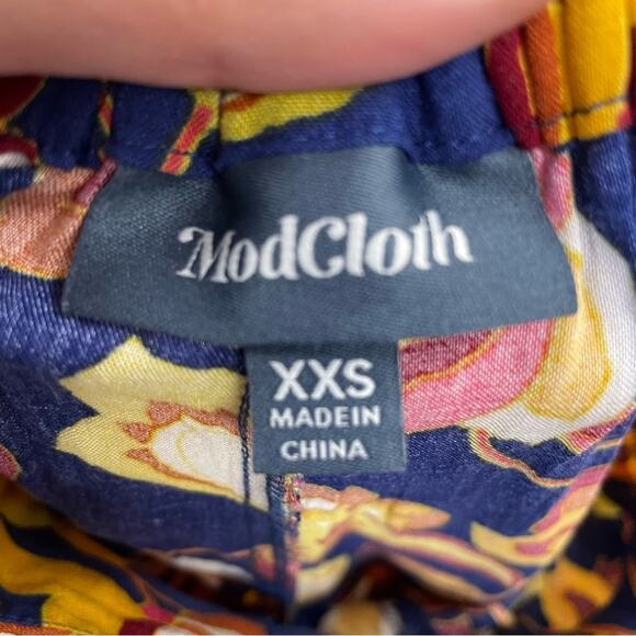 ModCloth Navy Floral Print Wide Leg Pull On Pants Womens XXS Tropical Blue - Picture 6 of 8